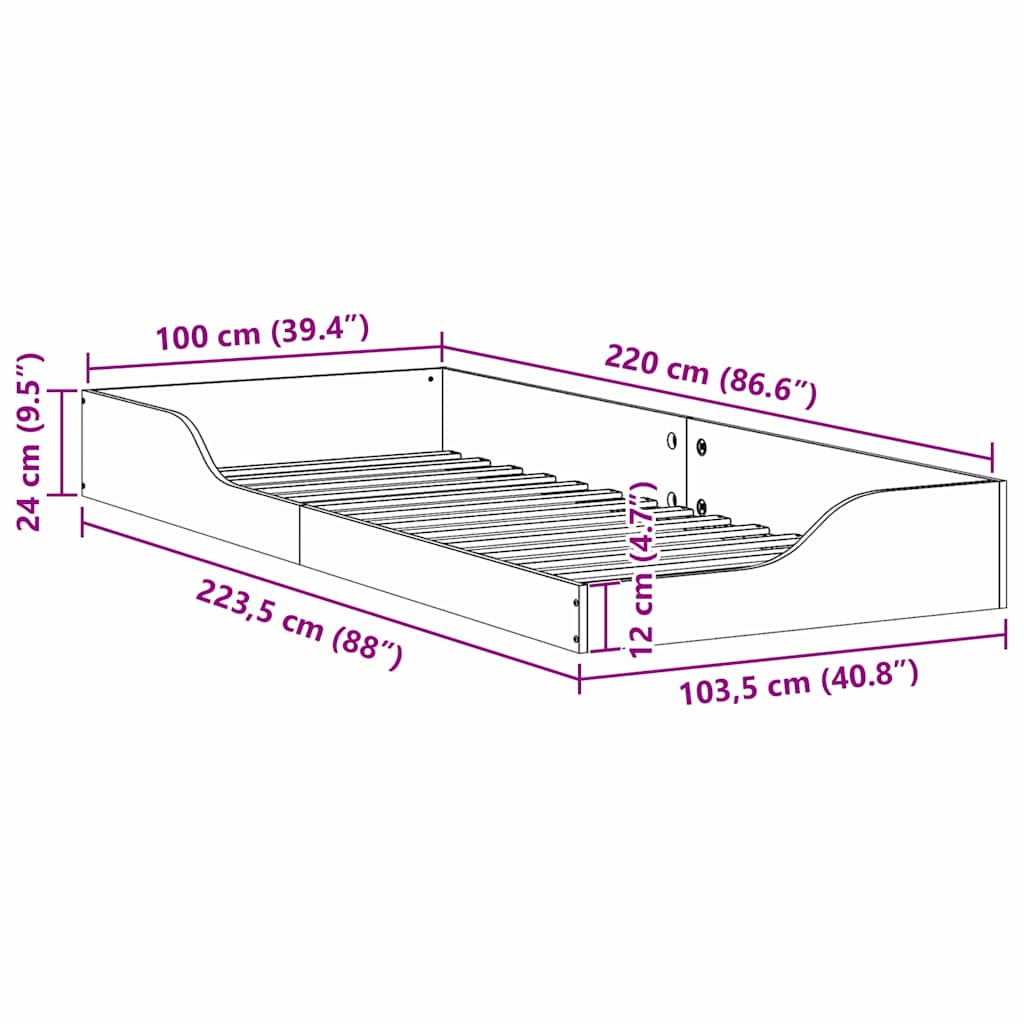 Bodenbettgestell Wachsbraun 100 x 220 cm Massivholz Kiefer